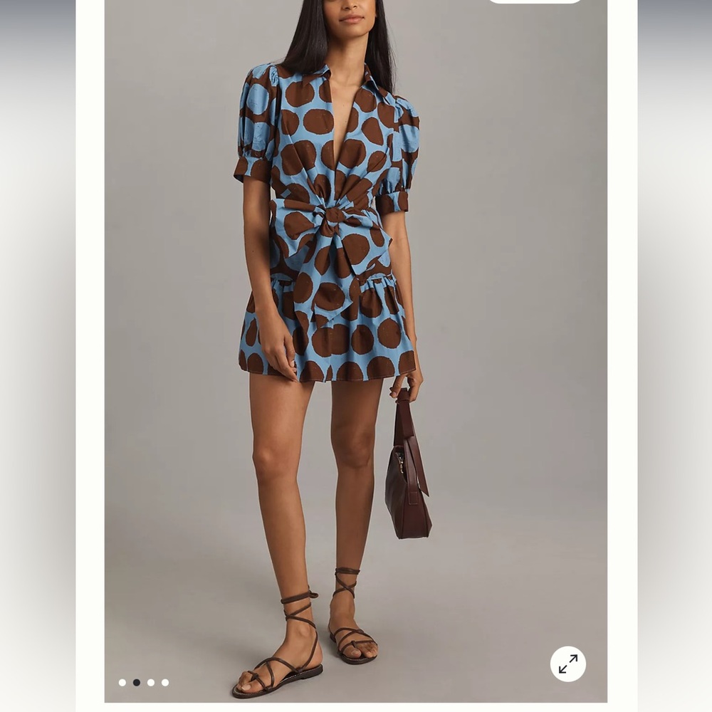 Anthropologie Farm Rio Short-Sleeve Bow-Front Mini Dress